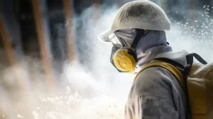 professional-construction-worker-wearing-a-high-grade-dust-mask-surrounded-by-lot-of-floating-particles-of-glass-wool-dust-in-a-construction-site