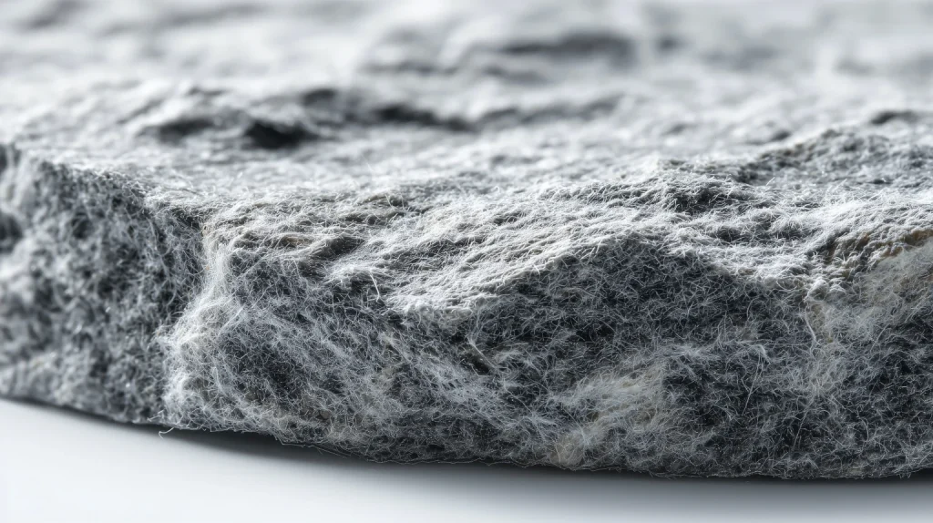 層状に広がるアスベスト（石綿）繊維のマクロ画像・断熱材や建築資材のイメージ 